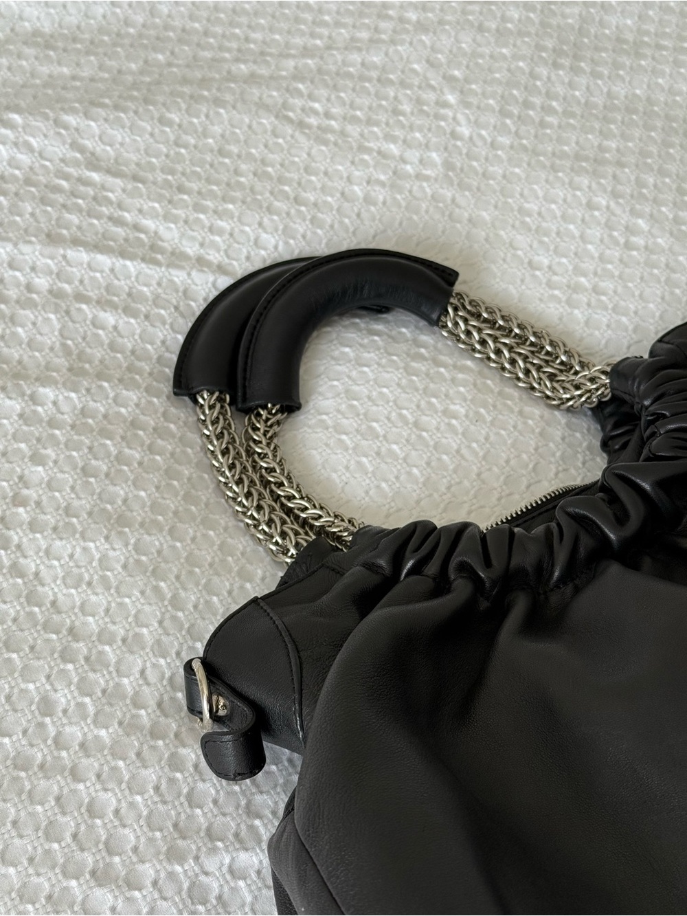 Stuart Weitzman Black Leather Chain Handle Hobo Shoulder Bag - Picture 6 of 8